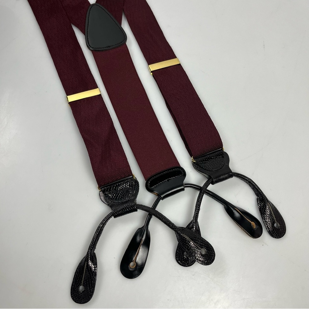 Trafalgar Burgundy Braces Suspenders Black Croc Leather Straps